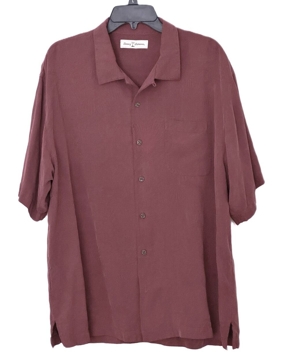 Tommy Bahama Kapalua Golf XL Silk Shirt Maroon Red Paisley Palm T31508